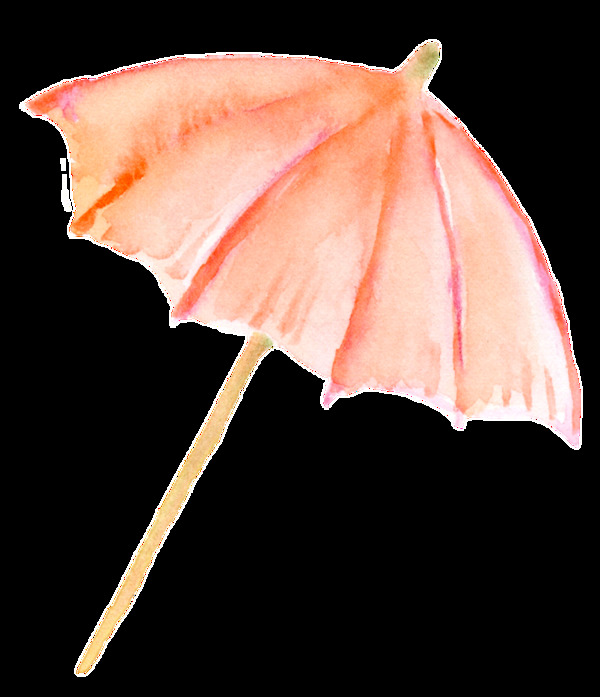 橘紅雨傘卡通透明素材