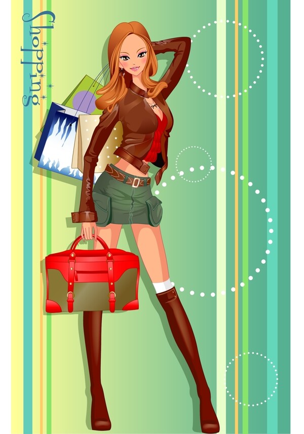 购物都市女孩插画图片