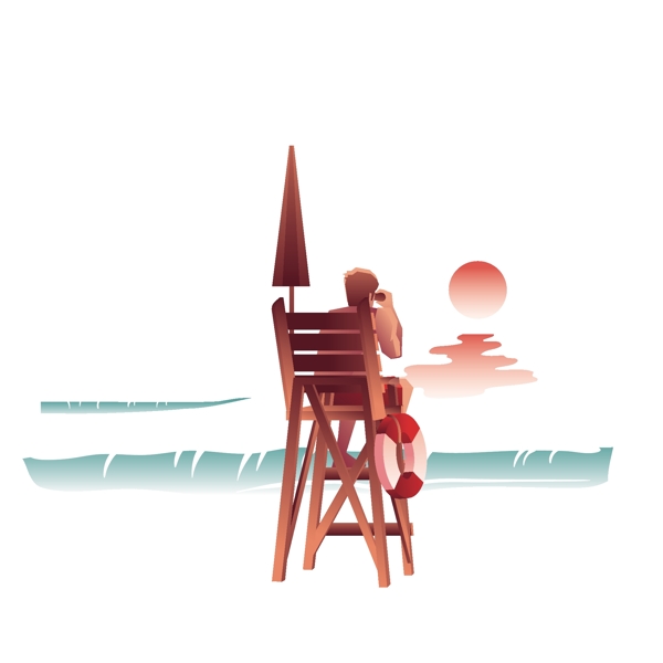 坐在沙滩椅上眺望的男人矢量素材