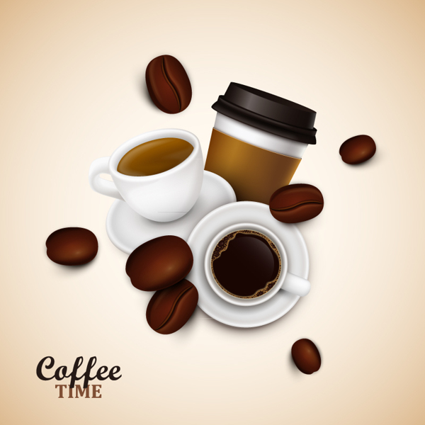 美味咖啡和咖啡豆矢量