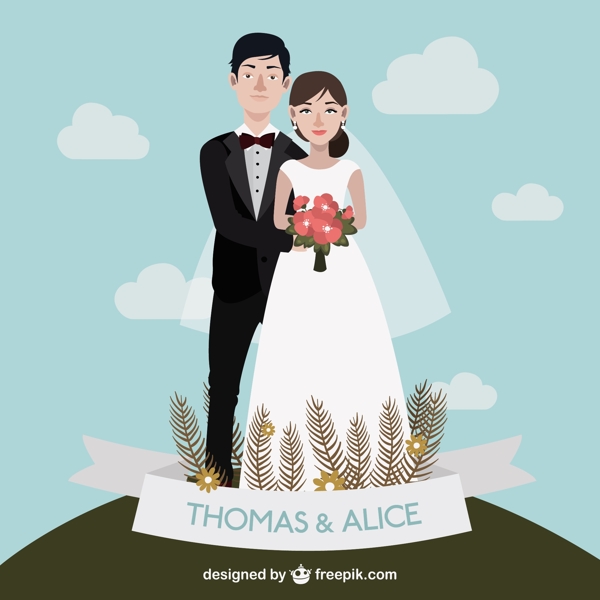 手拉可愛(ài)的結(jié)婚情侶