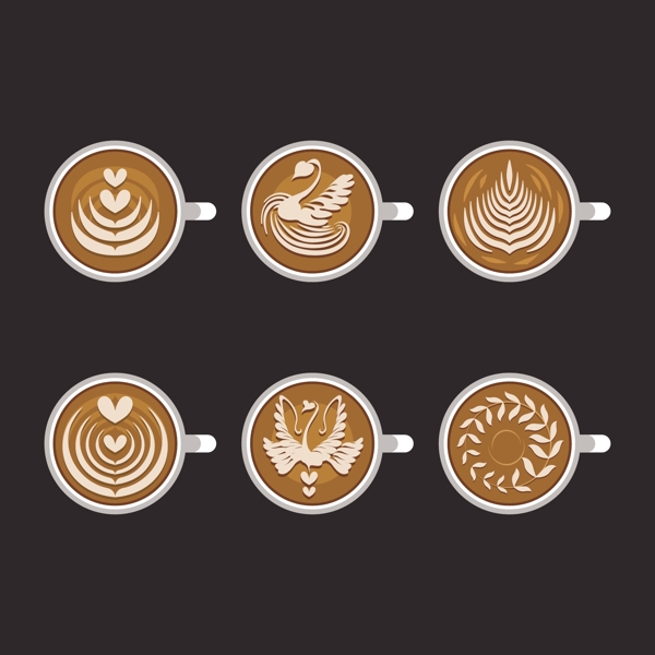 6款创意咖啡拉花元素矢量图