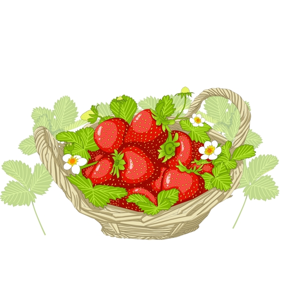 清新草莓果篮装饰元素