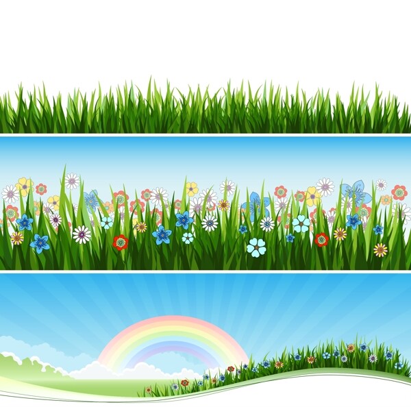 彩虹花草風(fēng)景矢量圖下載