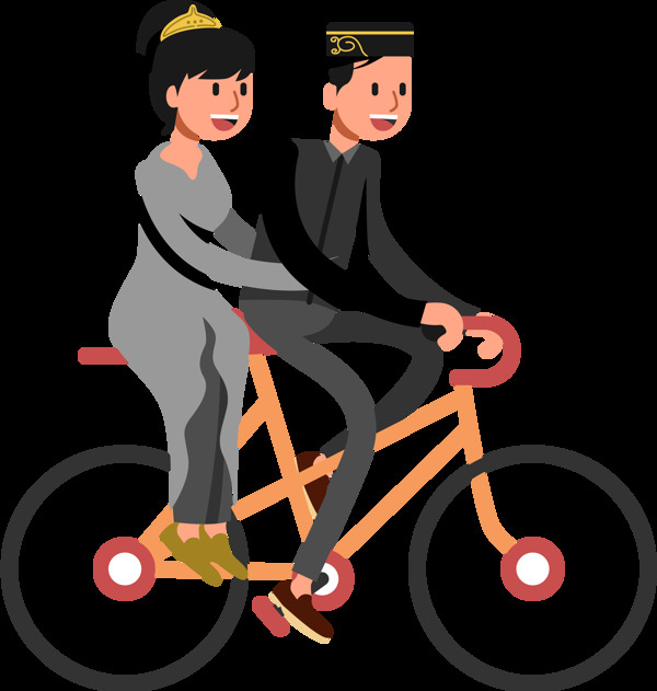 男女骑自行车插画免抠png透明图层素材