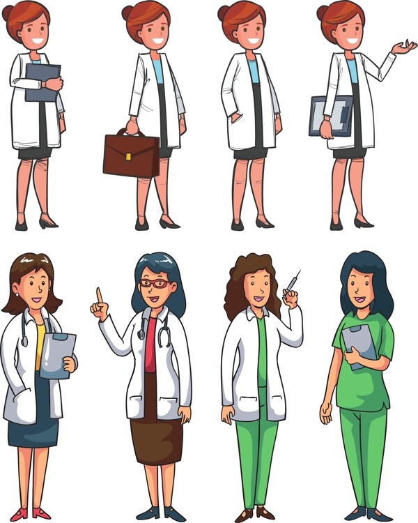 卡通手绘女医生护士医护职业人物
