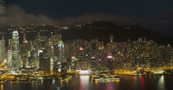 美丽香港城市高楼密集昼夜变化