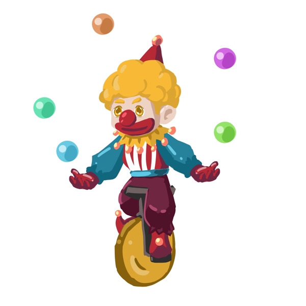 小丑玩球踩滑轮可爱卡通素材角色