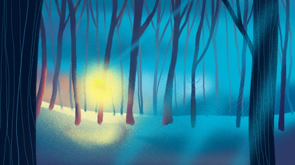 蓝色夜光树林背景素材