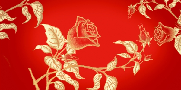 玫瑰花烫金国风插画卡通背景素材