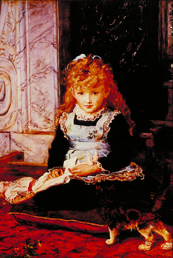 油画开心的小女孩图片