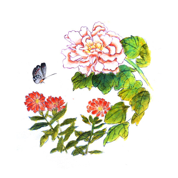 位圖植物寫意花卉花朵牡丹免費(fèi)素材