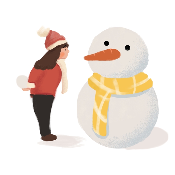 女孩和雪人對視原創(chuàng)元素