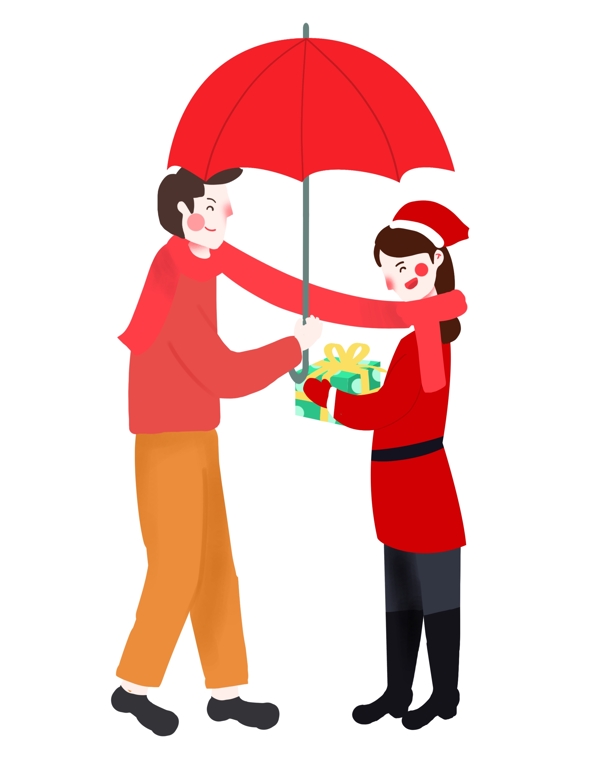 圣诞节卡通手绘过圣诞节的情侣