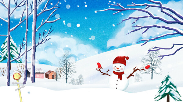 清新唯美冬天你好雪人立冬小雪插畫