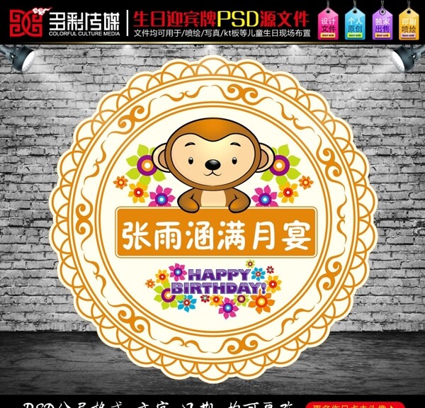 猴年儿童生日满月宴背景logo源文件不含灰色背景部分