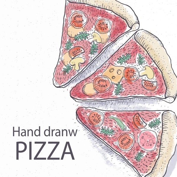 手绘披萨插画