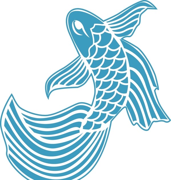 蓝色鱼活动古典水墨矢量图片