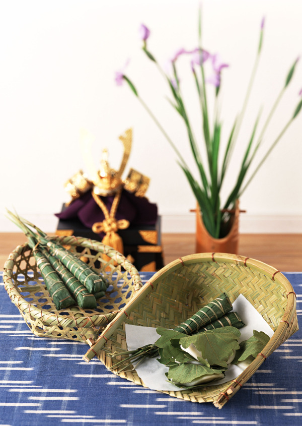 島國節(jié)日粽子粽葉花朵竹籃