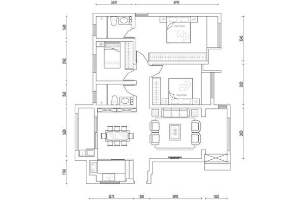 三房户型CAD平面方案