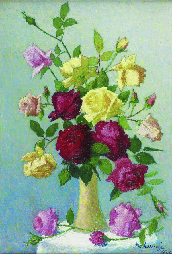 AchilleLaugeVaseofRoses1924花卉水果蔬菜器皿静物印象画派写实主义油画装饰画