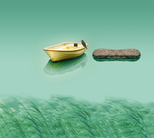 江水小舟蘆葦背景