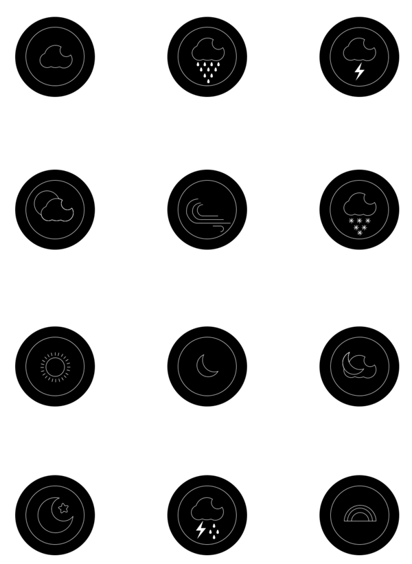 天氣圖標(biāo)黑白可商用元素