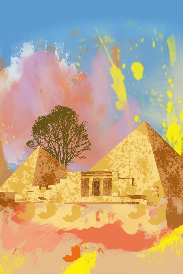 埃及金字塔油画风世界地标建筑
