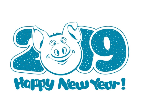 矢量蓝色2019猪年元素