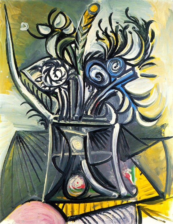 1969Vasedefleurssurunetable1西班牙画家巴勃罗毕加索抽象油画人物人体油画装饰画