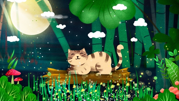 唯美小清新治愈系小貓咪萌寵插畫(huà)