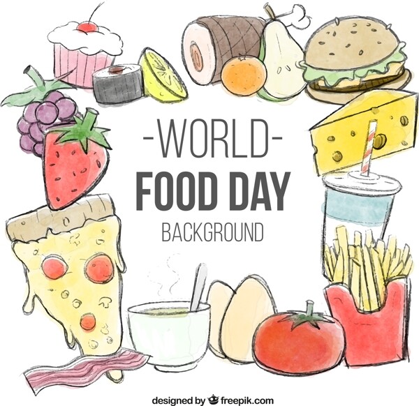 彩绘世界粮食日食物插画矢量素材