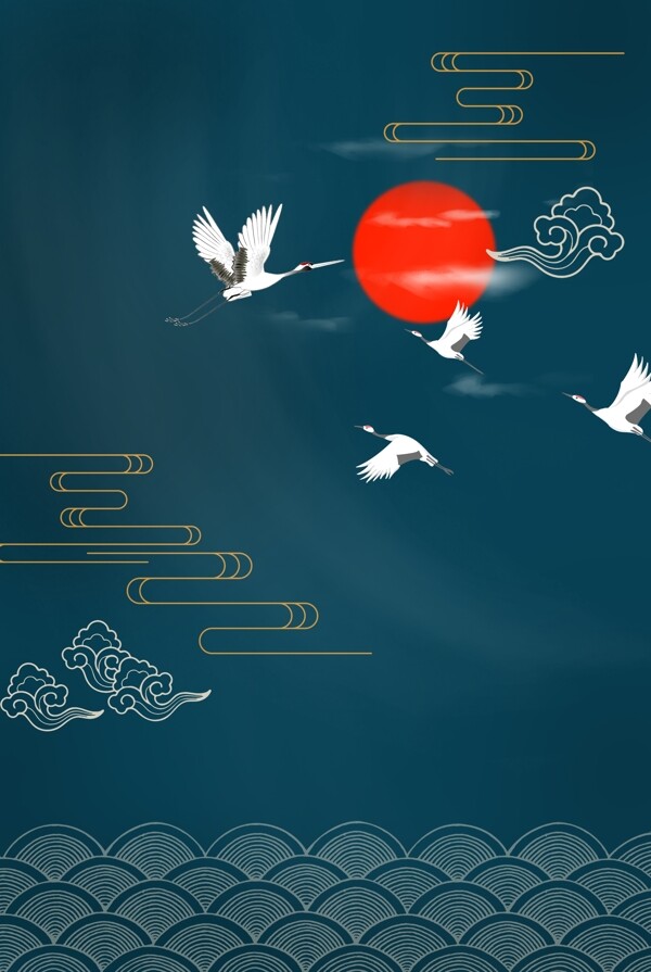 中國風(fēng)仙鶴祥云背景
