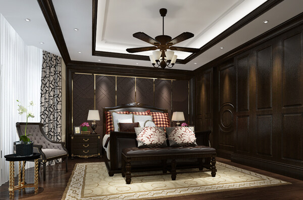 欧式古典棕色卧室效果图