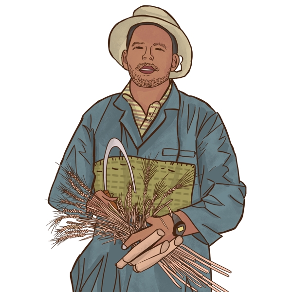 中世纪复古拿着水稻的农民伯伯