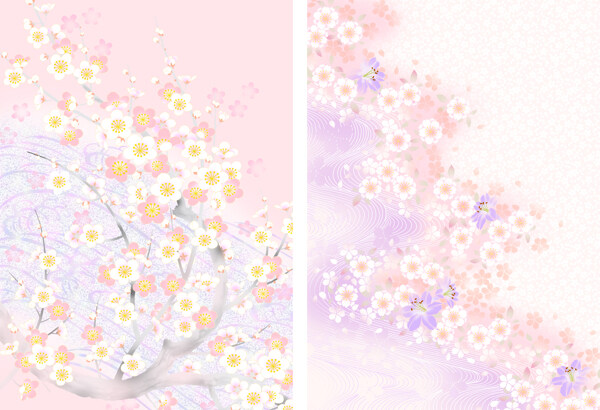 粉红梅花樱花日本风背景底纹图片组合