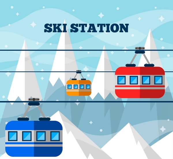 雪山滑雪缆车风景图片