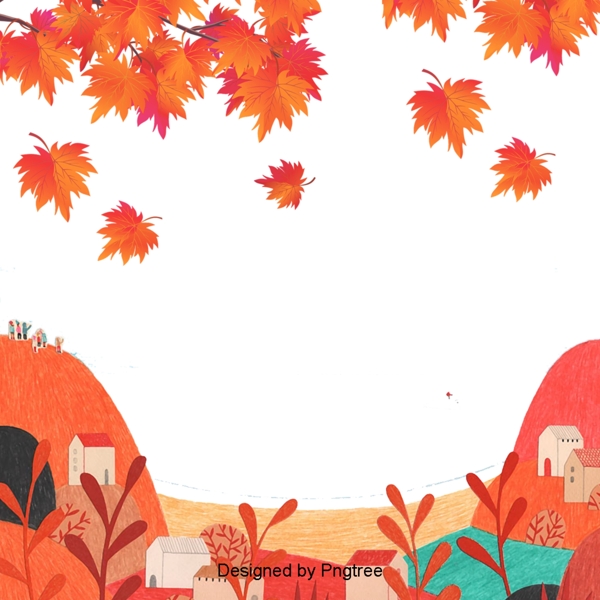 美丽多彩的卡通可爱的手绘秋叶飘飘