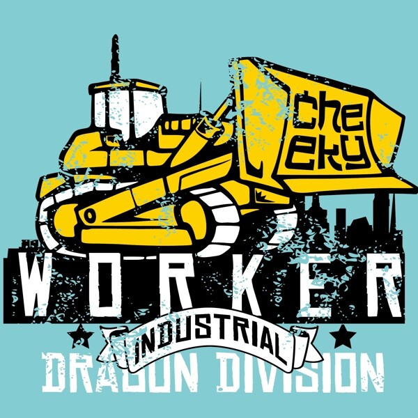 印花矢量圖圖文結(jié)合英文交通工具推土機(jī)免費(fèi)素材