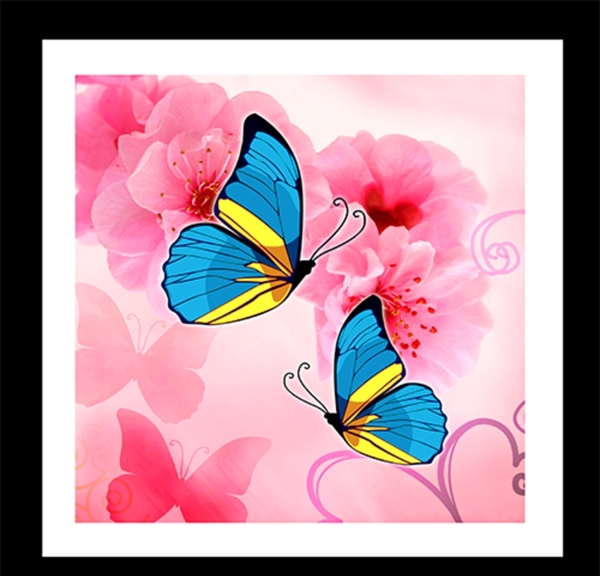 粉色浪漫花朵蝴蝶装饰画