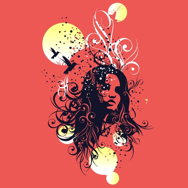 印花矢量圖人物女人植物花紋圓點(diǎn)免費(fèi)素材