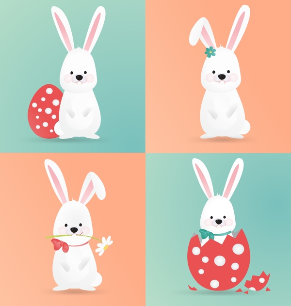 四只复活节卡通兔子