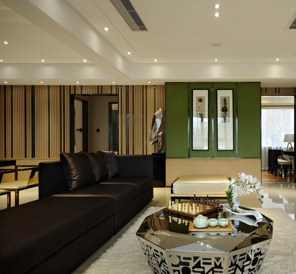 现代时尚金色亮面茶几客厅室内装修效果图