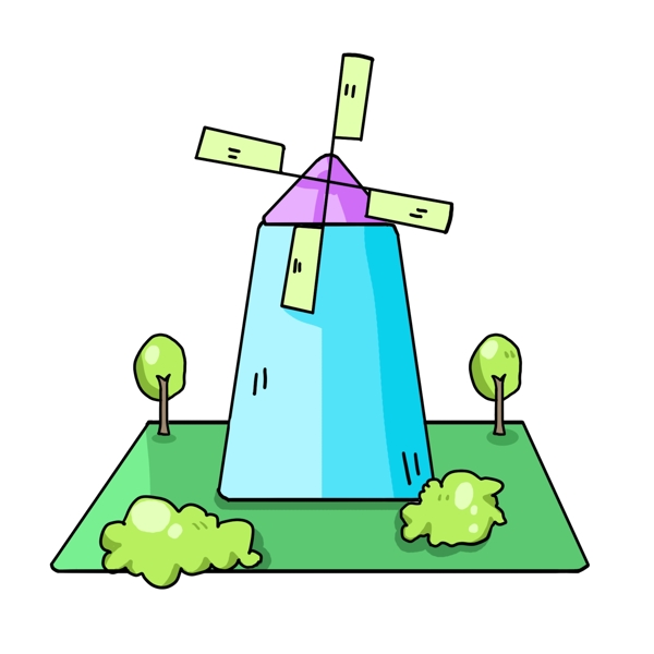 农场的风车建筑插画