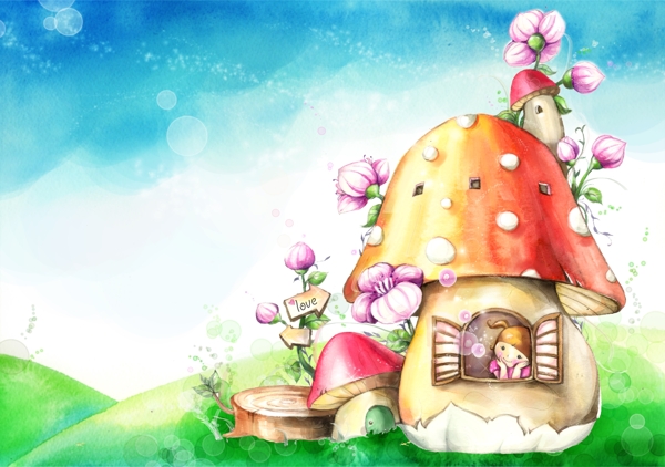 蘑菇房子里的小女孩