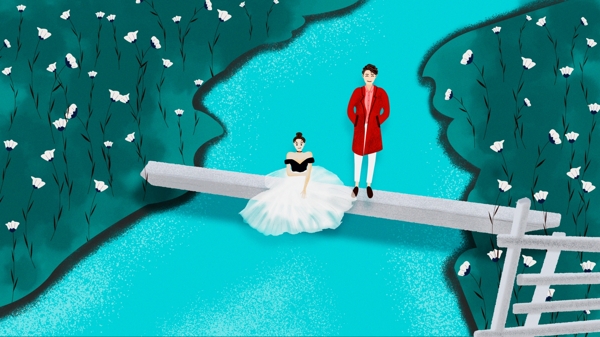 原创手绘婚礼系列之浪漫情人节插画海报