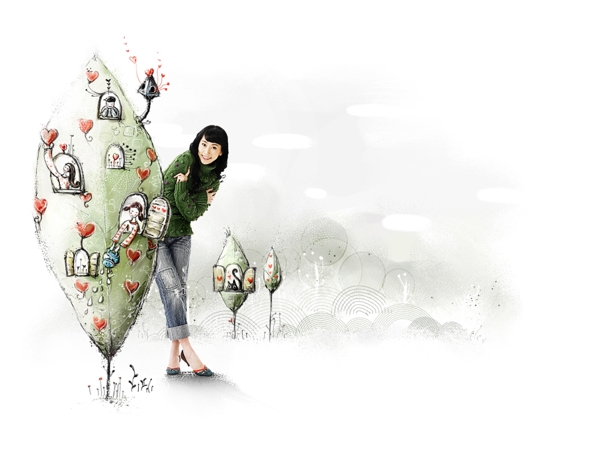 ps分层美女插画图片