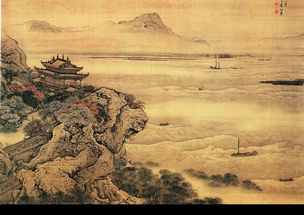 江畔樓閣圖片