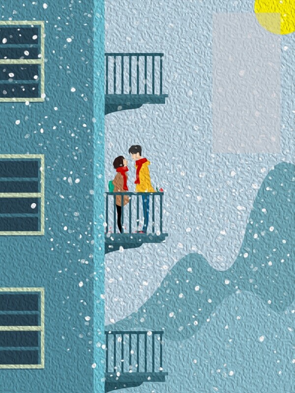 小寒节气在阳台上说话情侣背景