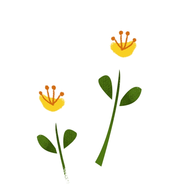 黄色可爱水彩花卉卡通透明素材